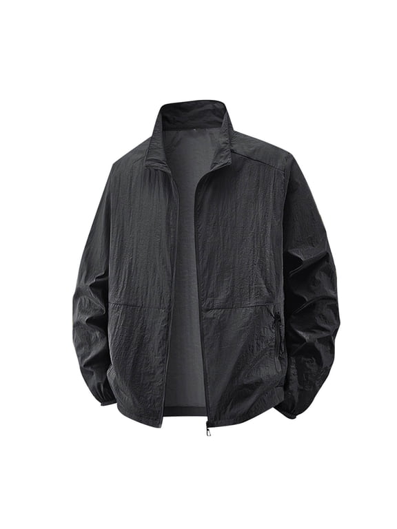 Men's Lightweight Windbreaker Jackets Nylon Quick Dry Sun Protection Zip Jacket Elastic Cuff Outdoor Tops for Travel Hiking