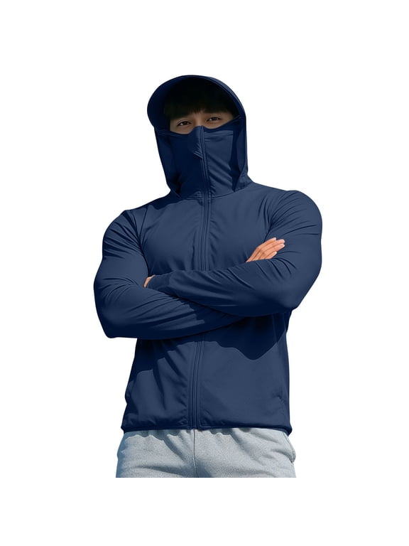 Men's Mask Hoodie Face Cover Sun Protection Quick Dry Hooded Jacket Full Zip UV Protection Lightweight Breathable for Fishing Hiking