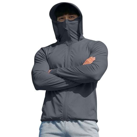 MXALUOB Men's Mask Hoodie Face Cover Sun Protection Quick Dry Hooded Jacket Full Zip UV Protection Lightweight Breathable for Fishing Hiking