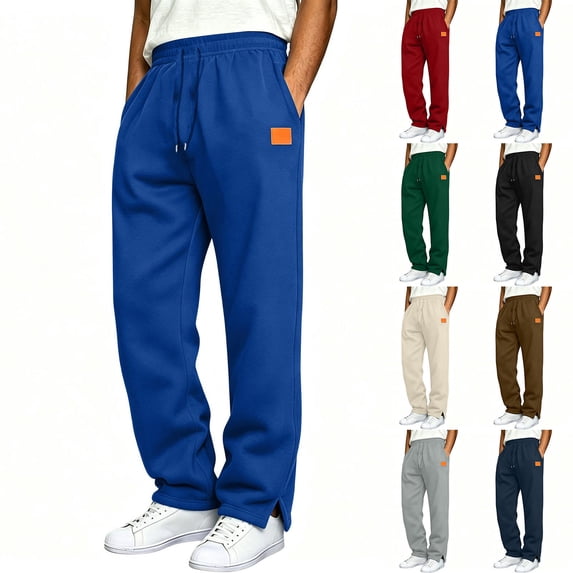 MXALUOB Men's Open Bottom Sweatpants Slit Hem Straight Leg Sportstyle Pants Drawstring Elastic Waist Casual Pant for Daily Wear