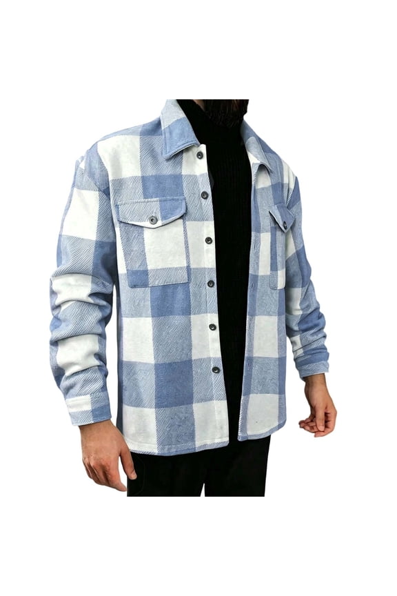 Men's Plaid Shirt Jacket Tweed Plaid Wool Blend Button Front Shacket with Chest Pockets Long Sleeve Point Collar Fashion Overshirt