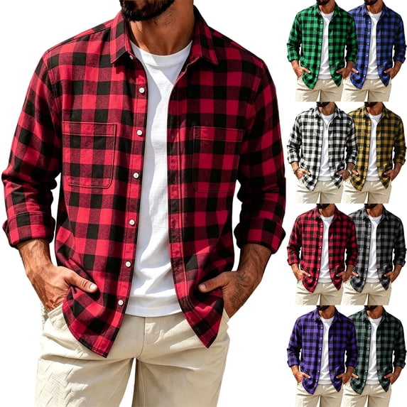 MXALUOB Men's Plaid Shirts Button Down Long Sleeve Fashion Shirt with Chest Pocket Point Collar Regular Fit Tops Daily Casual Wear