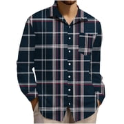 MXALUOB Mens Plaid Shirts Windowpane Plaid Button Down Shirt Long Sleeve Tops with Spread Collar Chest Pocket Shirts Fall Fashion Staple