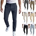 thumbnail image 1 of MXALUOB Men's Slim Fit Dress Pants Stretch Straight Leg Pleated Business Trousers with Button Closure Solid Color Classic Chino Pant, 1 of 7