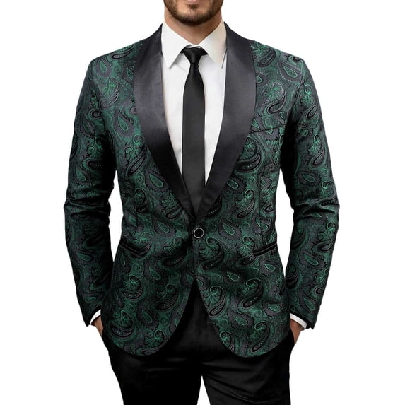 MXALUOB Men's Sport Coat Paisley Floral One Button Shawl Lapel Blazer Slim Fit Dinner Tuxedo Jacket Stylish Sport Coat for Wedding