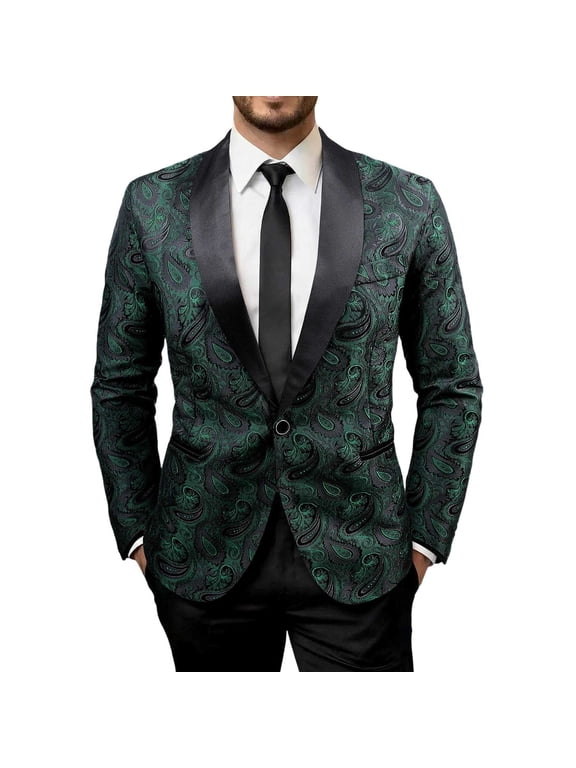 Men's Sport Coat Paisley Floral One Button Shawl Lapel Blazer Slim Fit Dinner Tuxedo Jacket Stylish Sport Coat for Wedding