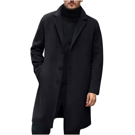 MXALUOB Men's Topcoat Single Breasted Long Trendy Overcoat Notch Lapel 3 Button Mid Length Dress Coat with Side Pockets Winter Outfit
