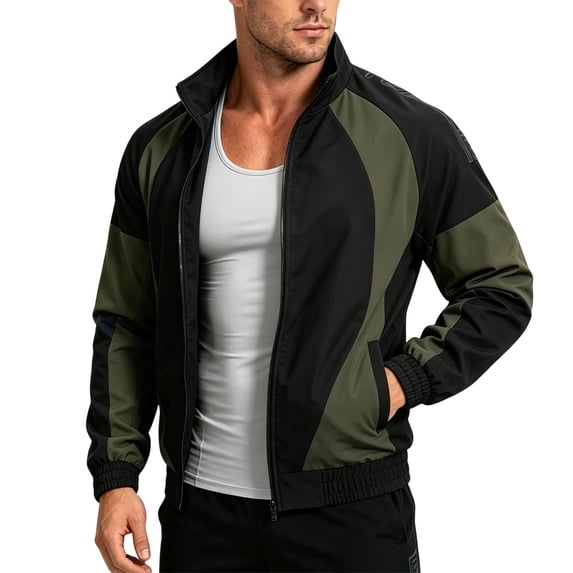 MXALUOB Men's Track Jackets Color Block Stand Collar Athletic Full Zip Windbreaker Raglan Sleeve Elastic Cuff Sports Outerwear for Running