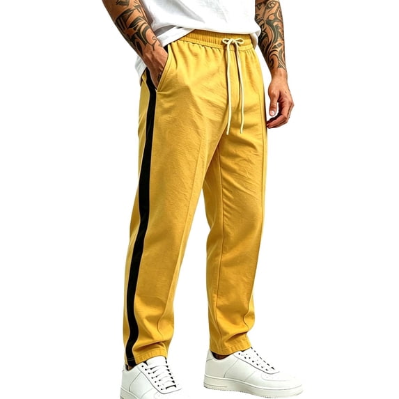 MXALUOB Men's Track Pants Side Striped Athletic Open Bottom Trousers Drawstring Elastic Waist Straight Leg Fashion Pant for Training Gym