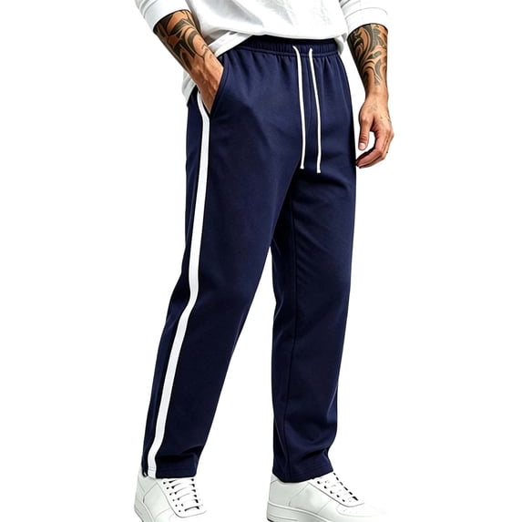 MXALUOB Men's Track Pants Side Striped Athletic Open Bottom Trousers Drawstring Elastic Waist Straight Leg Fashion Pant for Training Gym