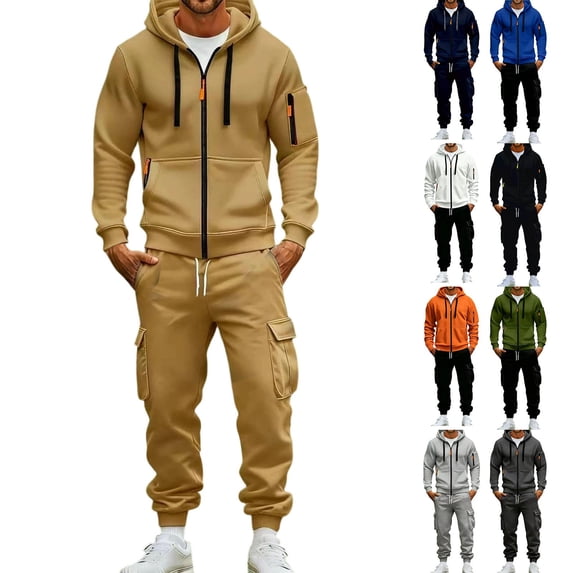 MXALUOB Men's Tracksuits Cargo Jogger Set Full Zip Hoodie & Elastic Waist Pants 2 Piece Outfits Casual Athletic Clothing for Hiking