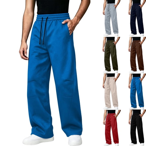 MXALUOB Men's Wide Leg Sweatpants Open Bottom Straight Leg Drawstring Fashion Pants with Pockets Loose Fit Full Length Athletic Pant