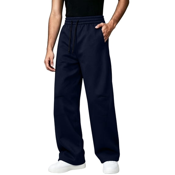MXALUOB Men's Wide Leg Sweatpants Open Bottom Straight Leg Drawstring Fashion Pants with Pockets Loose Fit Full Length Athletic Pant