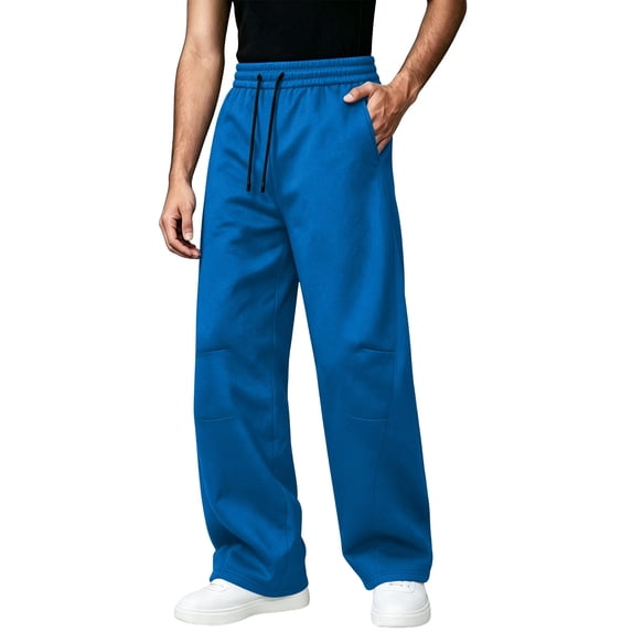 MXALUOB Men's Wide Leg Sweatpants Open Bottom Straight Leg Drawstring Fashion Pants with Pockets Loose Fit Full Length Athletic Pant