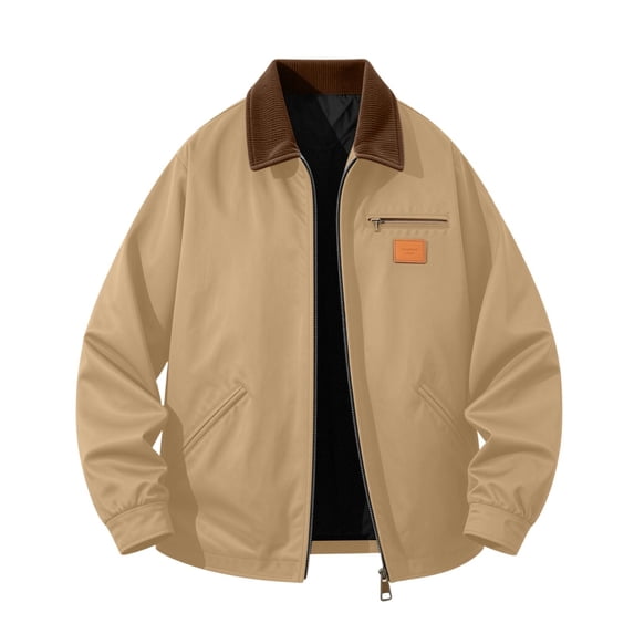 MXALUOB Men's Work Jackets Casual Zipper Pocket Contrast Collar Jacket Full Zip Utility Outerwear with Turn Down Collar Daily Fall Coat