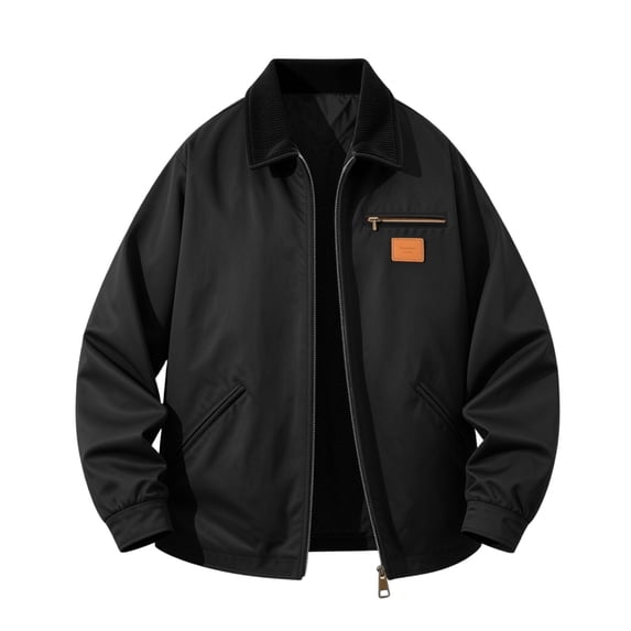 MXALUOB Men's Work Jackets Casual Zipper Pocket Contrast Collar Jacket Full Zip Utility Outerwear with Turn Down Collar Daily Fall Coat