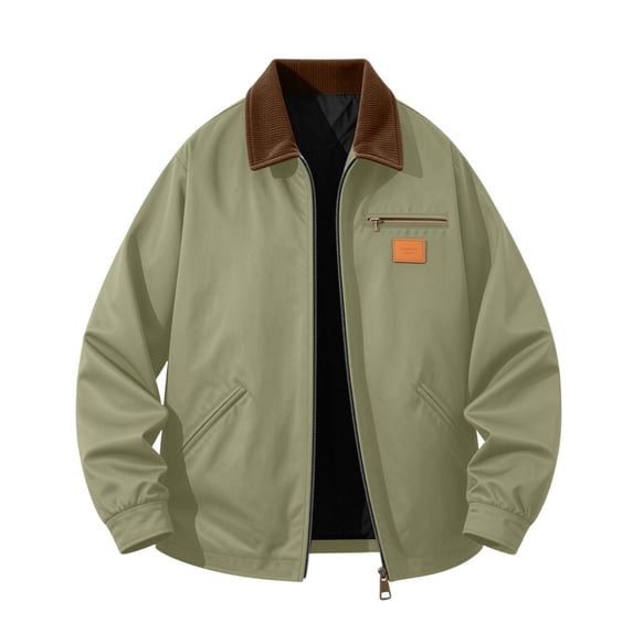 MXALUOB Men's Work Jackets Casual Zipper Pocket Contrast Collar Jacket Full Zip Utility Outerwear with Turn Down Collar Daily Fall Coat