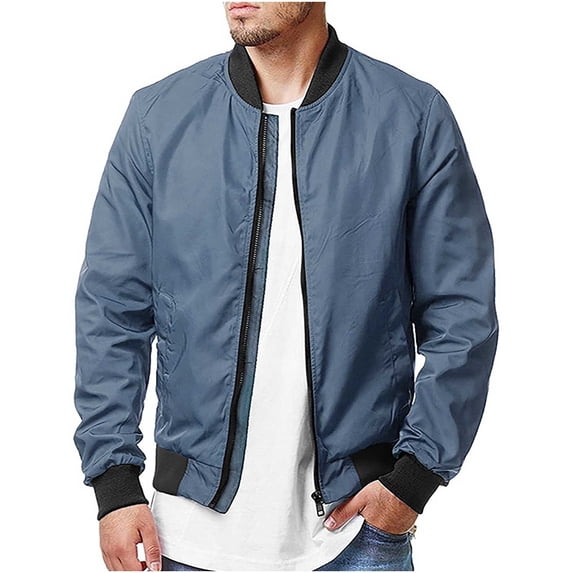 MXALUOB Men's Zip Up Jackets Lightweight Bomber Fashion Flight Jacket Elastic Cuff Long Sleeved Stand Collar Casual Outfit with Pocket