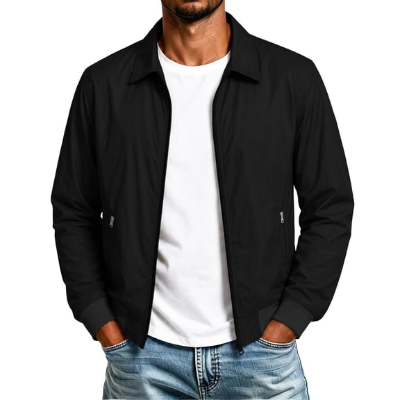 MXALUOB Men's Zip Up Jackets Turn Down Collar Ribbed Cuff Coats with Pockets Solid Color Casual Fall Jacket for Outdoor Daily Wear