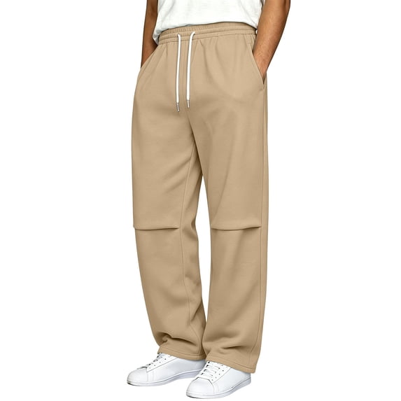 MXALUOB Open Bottom Sweatpants Men Straight Leg Drawstring Athletic Pants Full Length Loose Fit Pleated Fashion Pant Gym Running Trousers