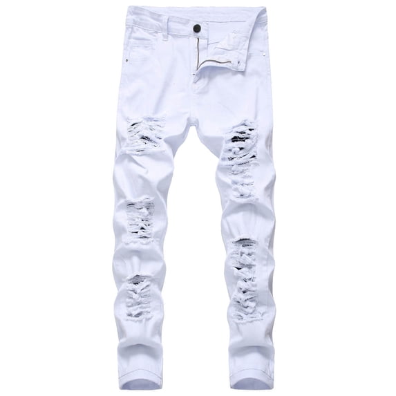 MXALUOB Ripped Jeans for Men Distressed Destroyed Slim Fit Pants with Five Pocket Button Closure Straight Leg Stylish Streetwear