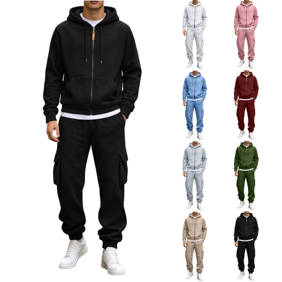 MXALUOB Tracksuit Set for Men Athletic 2 Piece Outfits Full Zip Hoodie & Elastic Waist Cargo Jogger Pants Set Workout Running Sweatsuit
