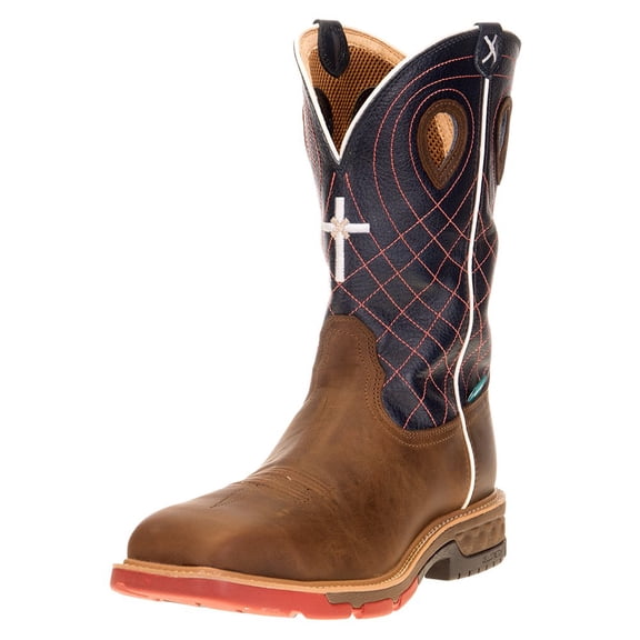 MXBW001 Mens Twisted X H20 Brown 12` Navy Top Soft Toe Work Boot