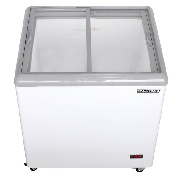 Maxx Cold Sliding Glass Top Mobile Ice Cream Display Freezer, 31"W, 5.8 cu. ft. Storage Capacity, Equipped with (2) Wire Baskets, in White (MXF31F)