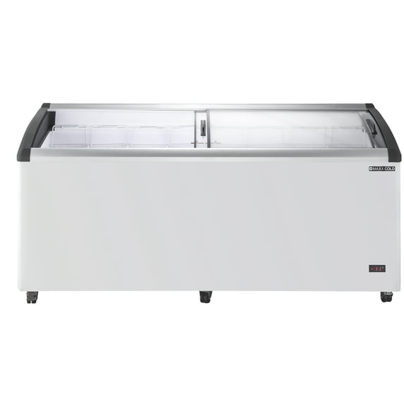 Maxx Cold Curved Glass Top Chest Freezer Display, 71.7"W, 14.30 cu. ft. Storage Capacity, Equipped with (8) Wire Baskets, in White (MXF72CHC-8)