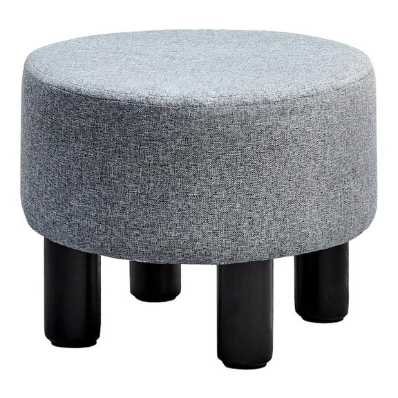MXFURHAWA Velvet Ottoman Foot Stool Round Padded Footrest for Couch or Desk, Soft Step Stool with Non-Slip Pine Wood Legs, Stylish Accent Furniture for Living Room, Bedroom, Office Dark Grey