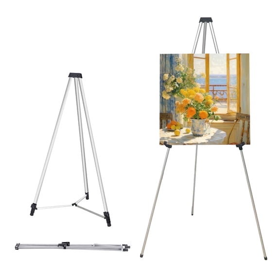 MXG Adjustable Aluminum Easel Stand for Signs , 33-64 Inch Portable Display Tripod for Artist Canvas, Wedding & Cafe Menu Boards, Silver