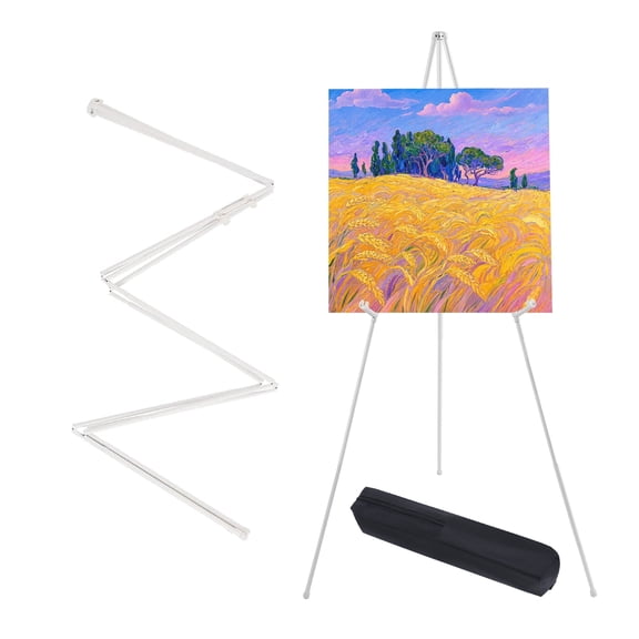 MXG Lightweight Metal Art Easel for Adults, Portable Folding Easel Stand for Signs, 66" Adjustable Height Display Stand with Carrying Bag, white