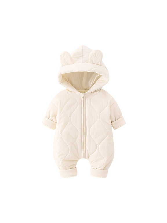 0-24 Months Baby Boys Girls Winter Warm Ear Hooded Romper Jumpsuit Jacket Overcoat Newborn Thick Down Coat