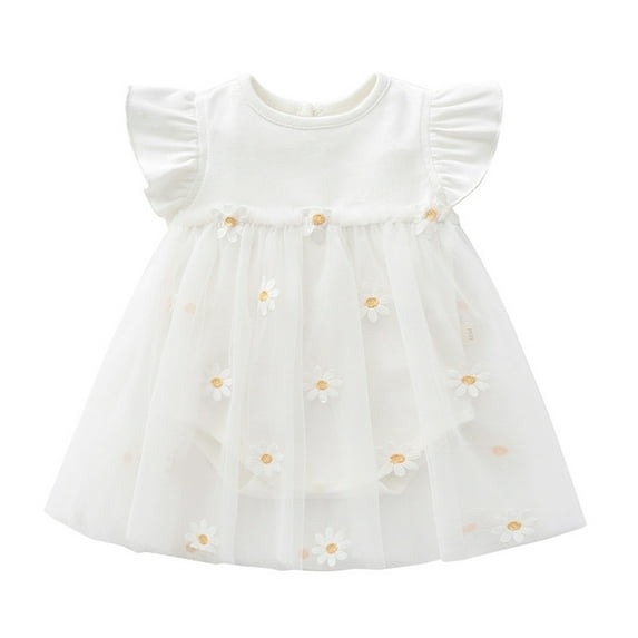 MXIEZI 0-3 Years Girls Floral Short Sleeve Princess Dresses Casual Romper Tulle Tutu Dress Newborn Baby Jumpsuit Dress