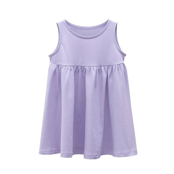 MXIEZI 1-10 Years Baby Girls Colour Cotton Sleeveless Spaghetti Strap Princess Dresses Solid Summer Sundresses for Kids