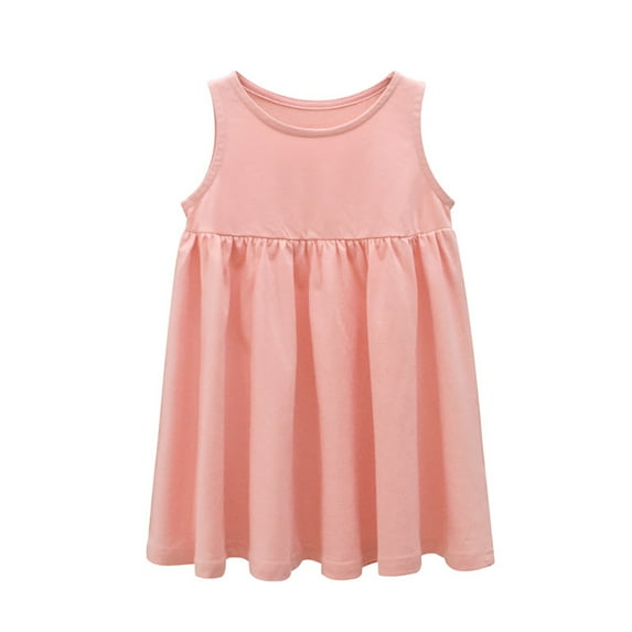 MXIEZI 1-10 Years Baby Girls Colour Cotton Sleeveless Spaghetti Strap Princess Dresses Solid Summer Sundresses for Kids