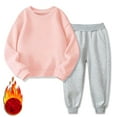 thumbnail image 1 of MXIEZI 1-12 Years Old Baby Kids Fall Winter Solid Color Long Sleeve Padded Sweatshirt and Sweatpants for Boys Girls Fleece Tracksuit 2PCS Outfit Toddler Sweatsuit Set, 1 of 8