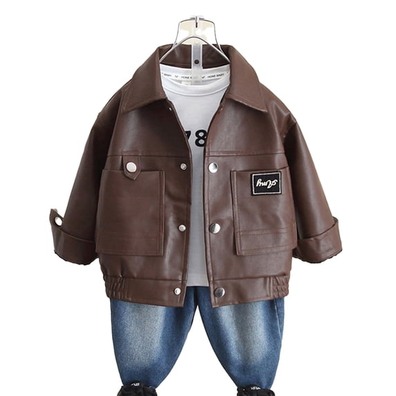 MXIEZI 1-12Y Toddler Boys Leather Jacket Outerwear Kids Baby Fall Spring Zip up Casual Coat
