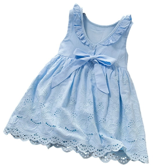 MXIEZI 1-6 Years Girls Sleeveless Dress Kids Summer Lace Sundress Baby Toddler Solid Color Embroidered Princess Dresses