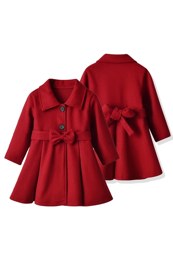1-6 Years Little Girls Single Breasted Trench Coats Woolen Jackets for Kids Toddler Baby Outerwear Fall Winter Bowknot Belt Tops
