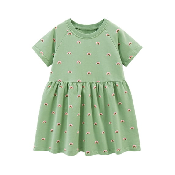 MXIEZI 1-8 Years Baby Girls Cartoon Dress Toddler Summer Crewneck Sundress Kids Short Sleeve Cotton Dresses