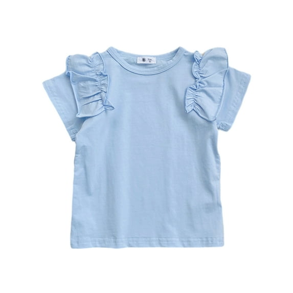 MXIEZI 1-9 Years Girls Solid Color T-Shirt for Kids Little Girls Summer Crewneck Tees Shirt Baby Toddler Ruffle Sleeve Tees Tops