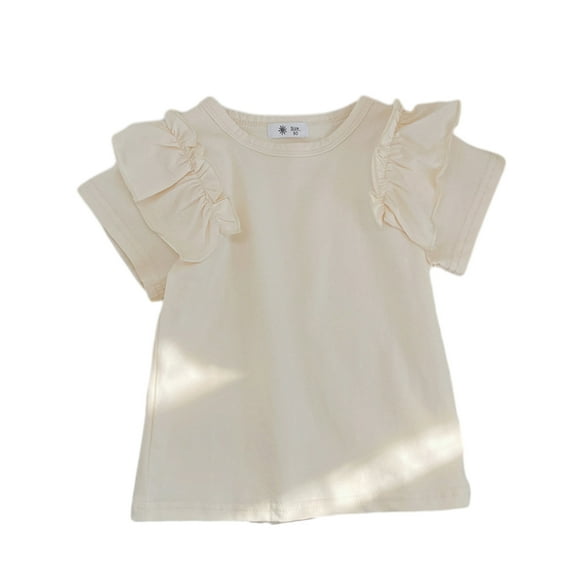 MXIEZI 1-9 Years Girls Solid Color T-Shirt for Kids Little Girls Summer Crewneck Tees Shirt Baby Toddler Ruffle Sleeve Tees Tops