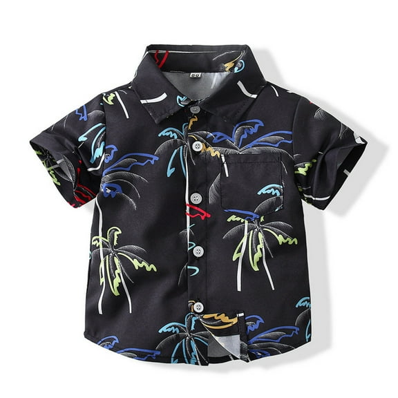 MXIEZI 12 Months-5 Years Baby Boys Hawaiian Shirt for Toddlers Summer Casual Button-Down Beach Shirt Boys Coconut Tree Flower Print Short Sleeve T-Shirt