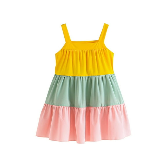 MXIEZI 18 Months-6 Years Girls Halter Beach Tutu Sundress Baby Sleeveless Dress Toddler Spring Summer Patchwork Colors Girls Dresses for Kids