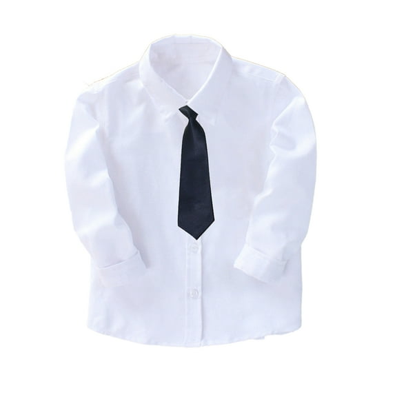 MXIEZI 2-14T Boys Dress Shirt Toddler Long Sleeve Button-Down Dress Shirt Teen Collared Dress Shirt with Tie