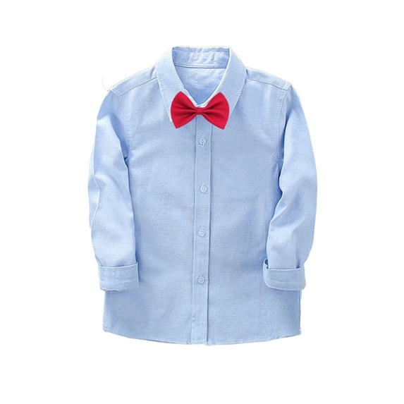 MXIEZI 2-14T Boys Dress Shirt Toddler Long Sleeve Button-Down Dress Shirt Teen Collared Dress Shirt with Tie