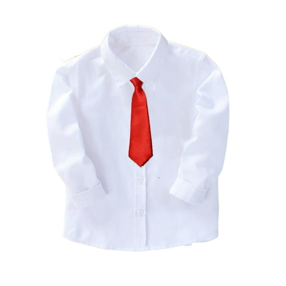 MXIEZI 2-14T Boys Dress Shirt Toddler Long Sleeve Button-Down Dress Shirt Teen Collared Dress Shirt with Tie