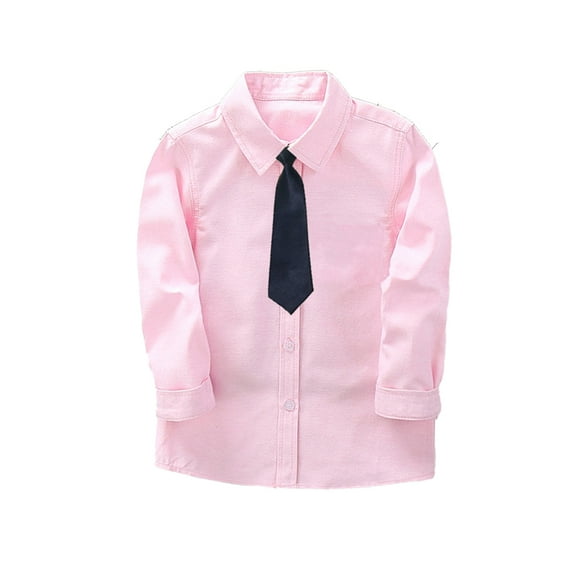 MXIEZI 2-14T Boys Dress Shirt Toddler Long Sleeve Button-Down Dress Shirt Teen Collared Dress Shirt with Tie