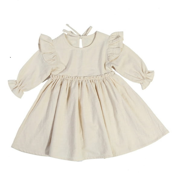 MXIEZI 2-6 Years Toddler Kids Dress for Baby Girls Solid Ruffle Long Sleeve Casual Dress Spring Fall One-Piece Dresses